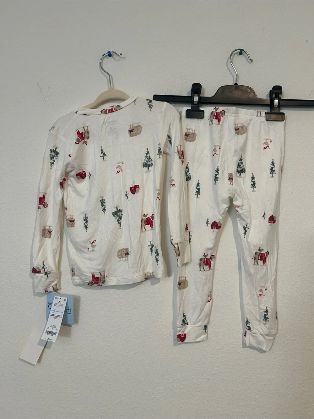 Carter's White Holiday Forest Print Pajama Set with Red & Green Accents